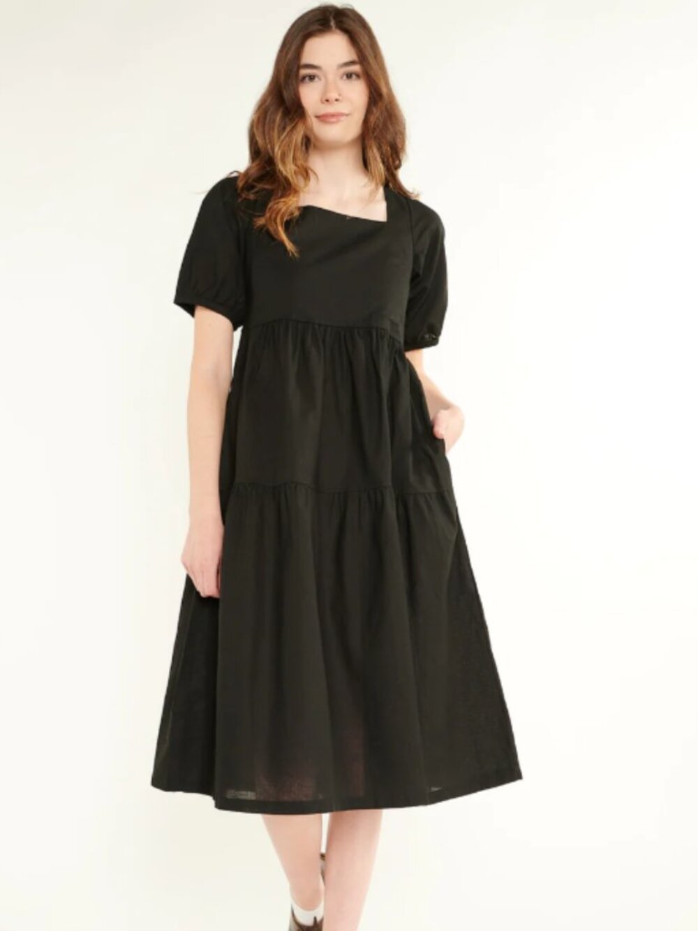 Little Mountain Black Midi Puff Sleeve Dress (Cordova Dress 169)
